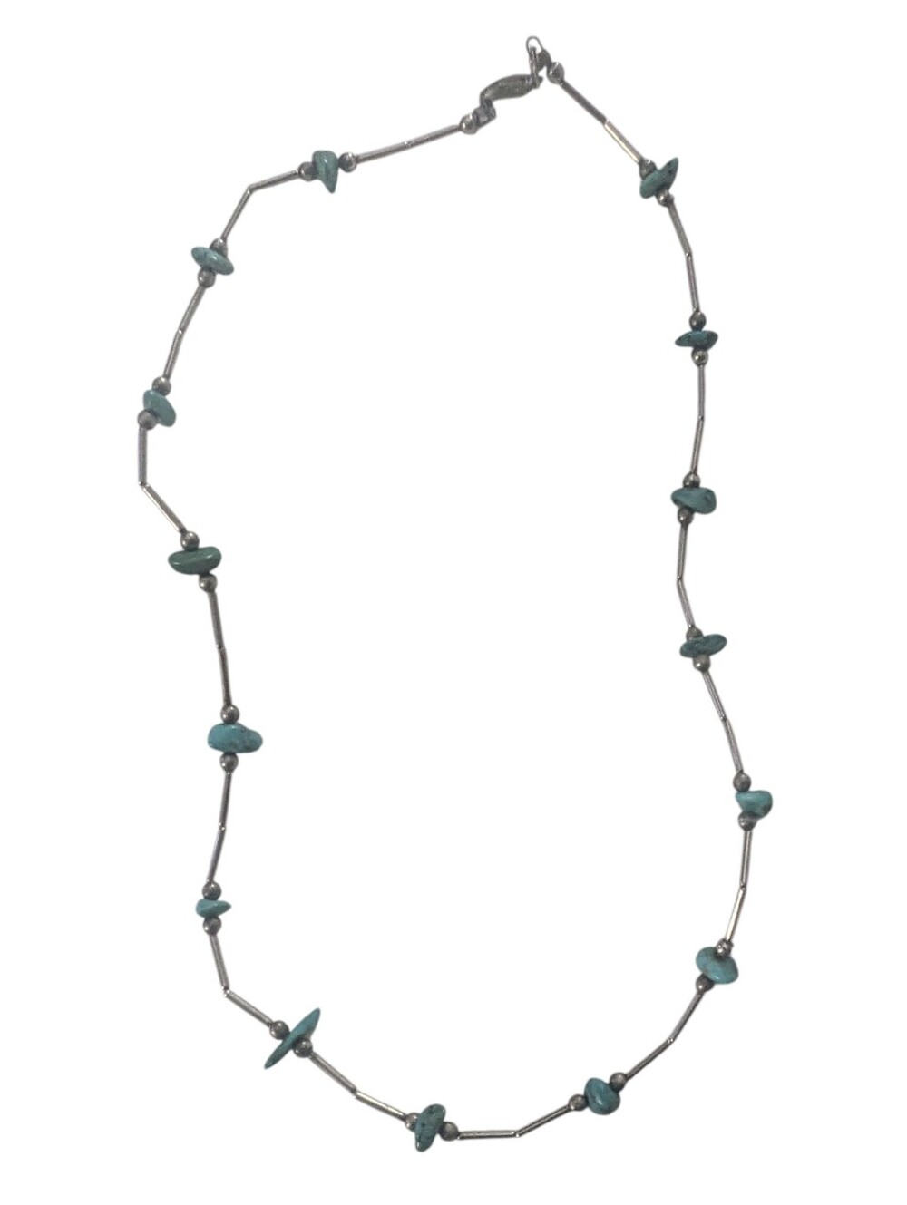 Vintage Southwestern Liquid Silver & Turquoise Nugget Necklace - Unmarked